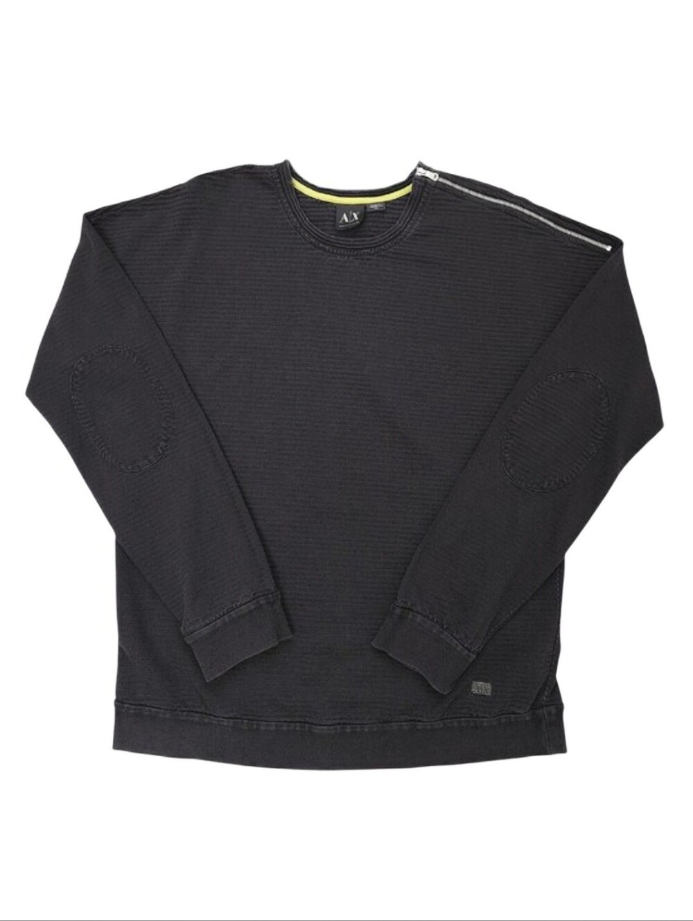 Armani‎ Exchange Gray Elbow Patch Shoulder Zip Ribbed Long Sleeve Shirt- Men's L